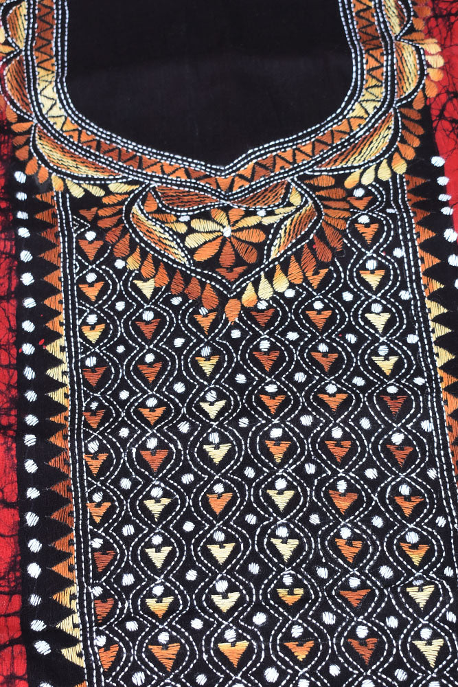 Hand crafted Batik & Kantha work cotton fabric - (Length 2.5 mtrs, )