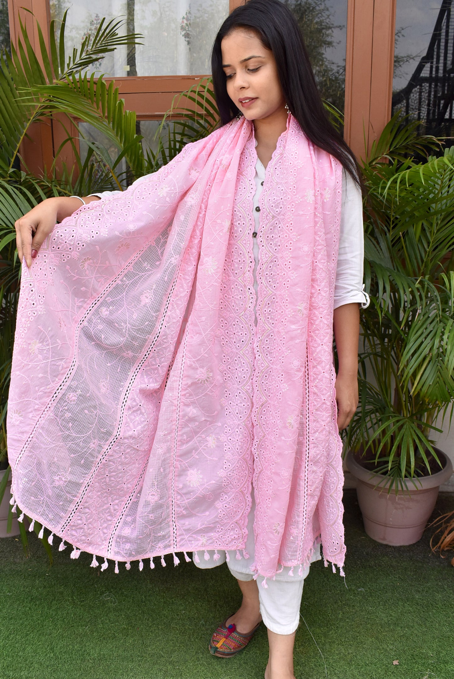 Gorgeous Embroidered Cotton and Kota Doria Dupatta with Sequin work