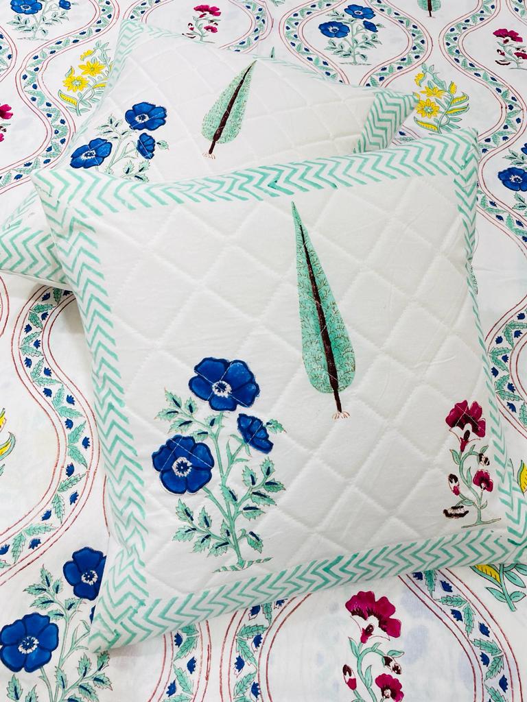 Hand Block Printed Cotton Cushion Cover (16 by 16 - Set of 5 cushion covers )