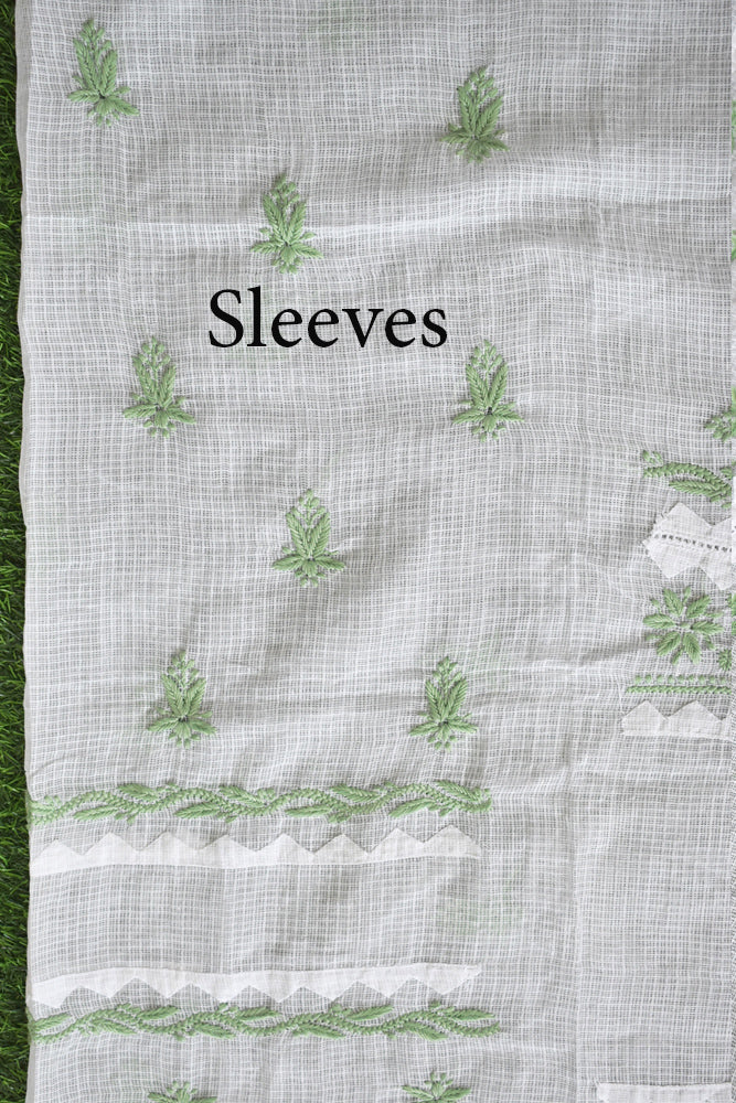 Elegant Milky White Kota Kurta & Dupatta Set with Applique & Lucknowi Hand Chikankari embroidery