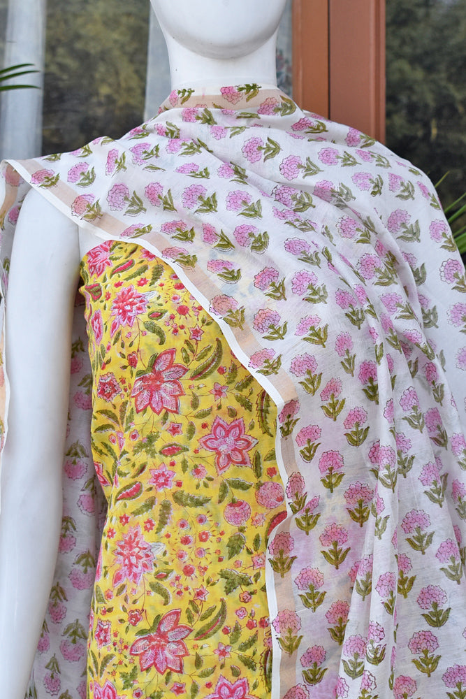 Beautiful Hand Block Printed Chanderi unstitched suit fabric