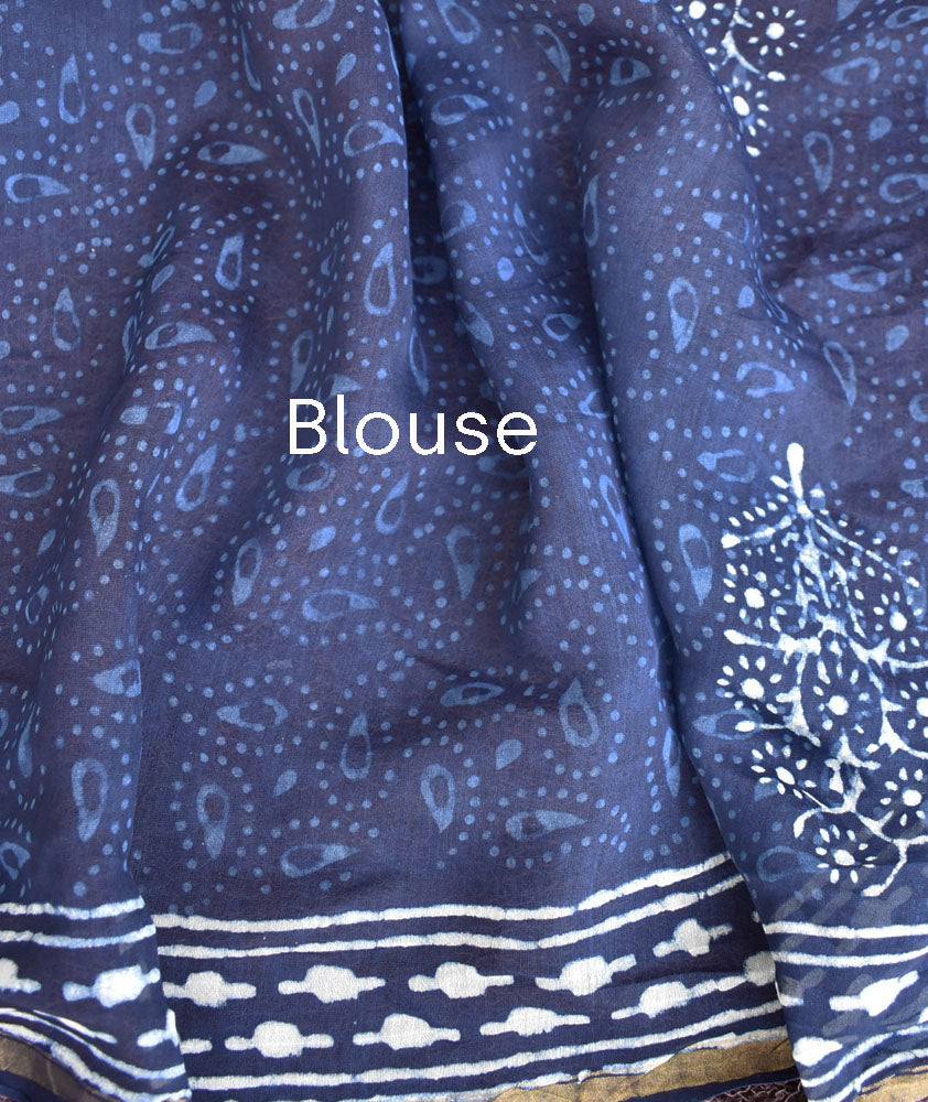 Indigo Diaries : Elegant Hand Block Printed Dabu Indigo Chanderi Saree