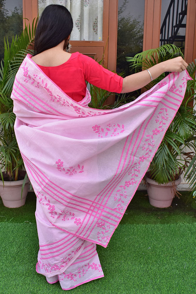 Elegant Soft  Organdy saree with Hand Applique Phool Patti Work