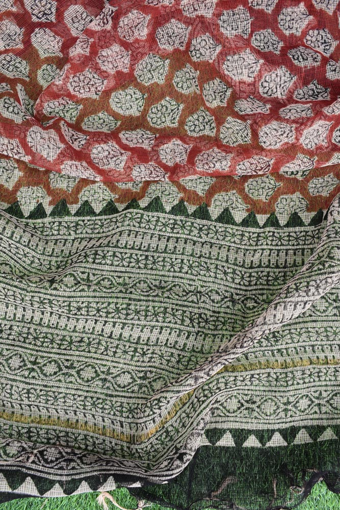 Hand Block Printed Kota Cotton Dupatta with zari border