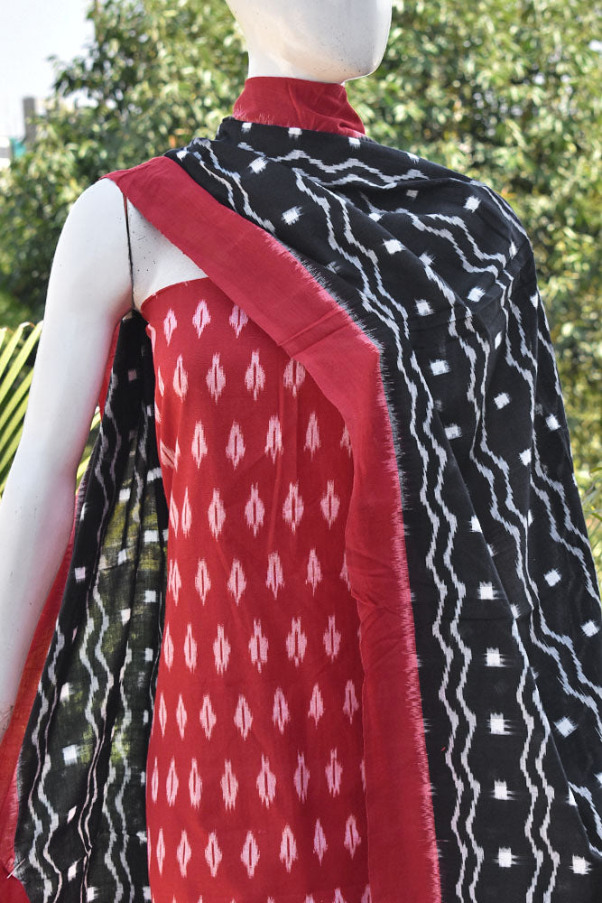Handwoven Double Ikkat Cotton dupatta with Woven Ikkat Cotton Kurta & Cotton bottom fabric