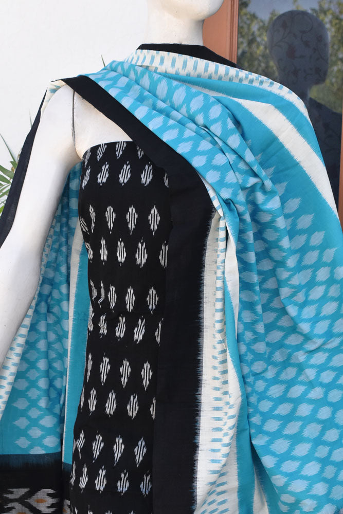 Handwoven Double Ikkat Cotton dupatta with Woven Ikkat Cotton Kurta & Cotton bottom fabric