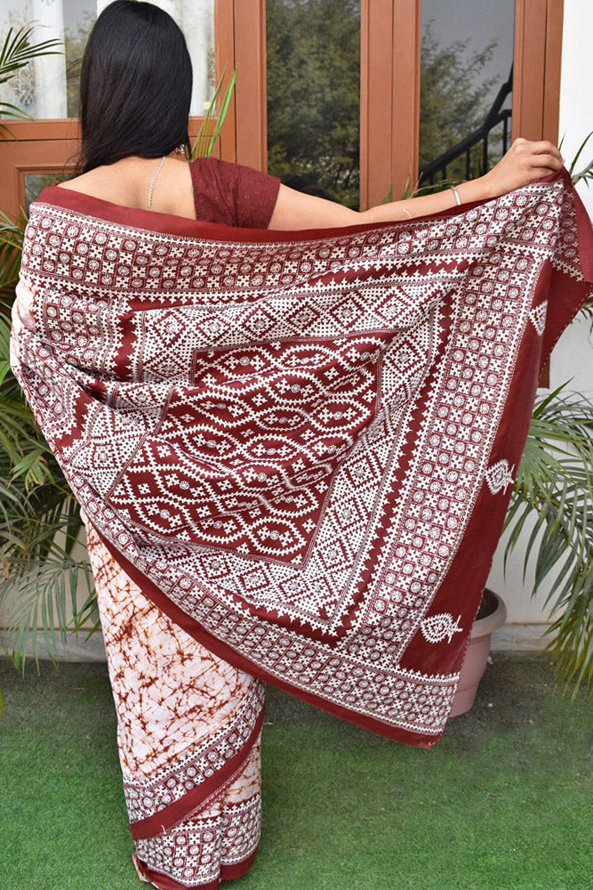 Hand Embroidered Sindhi Stitch work & Wax Batik Bangalore Pure Silk saree