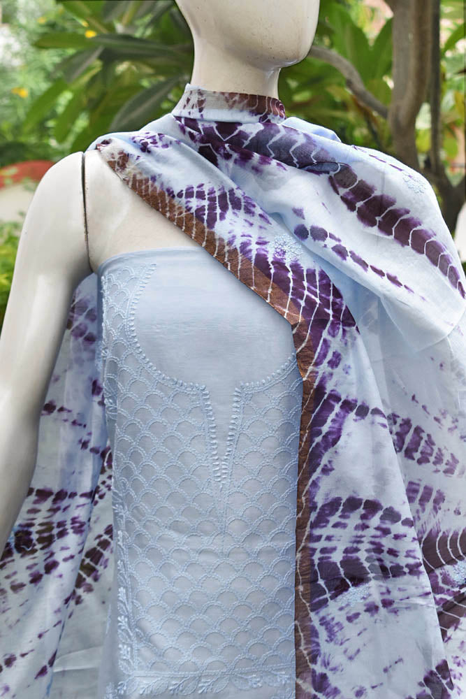 Elegant Chanderi Kurta & Tie & Dye Dupatta Set with Hand Chikankari Embroidery