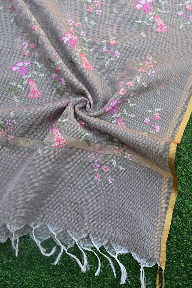 Elegant Kota Tissue dupatta with All over Cross Stitch Embroidery - Grey