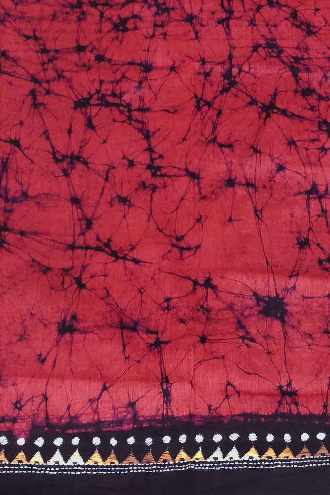 Hand crafted Batik & Kantha work cotton fabric - (Length 2.5 mtrs, )