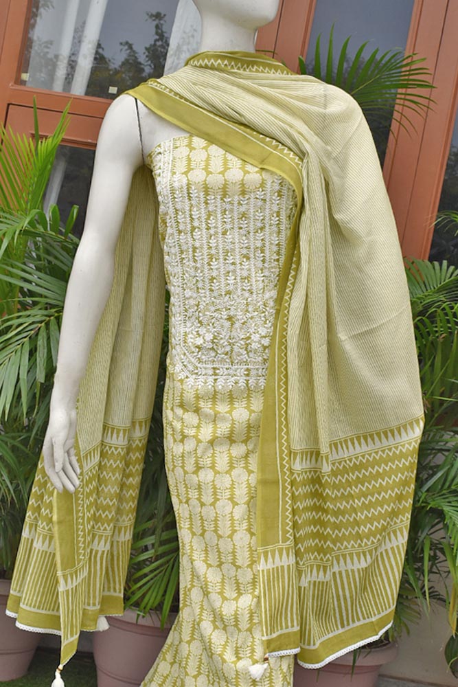 Beautiful soft Cotton Unstitched Suit Fabric with Embroidery & Soft Mul cotton dupatta