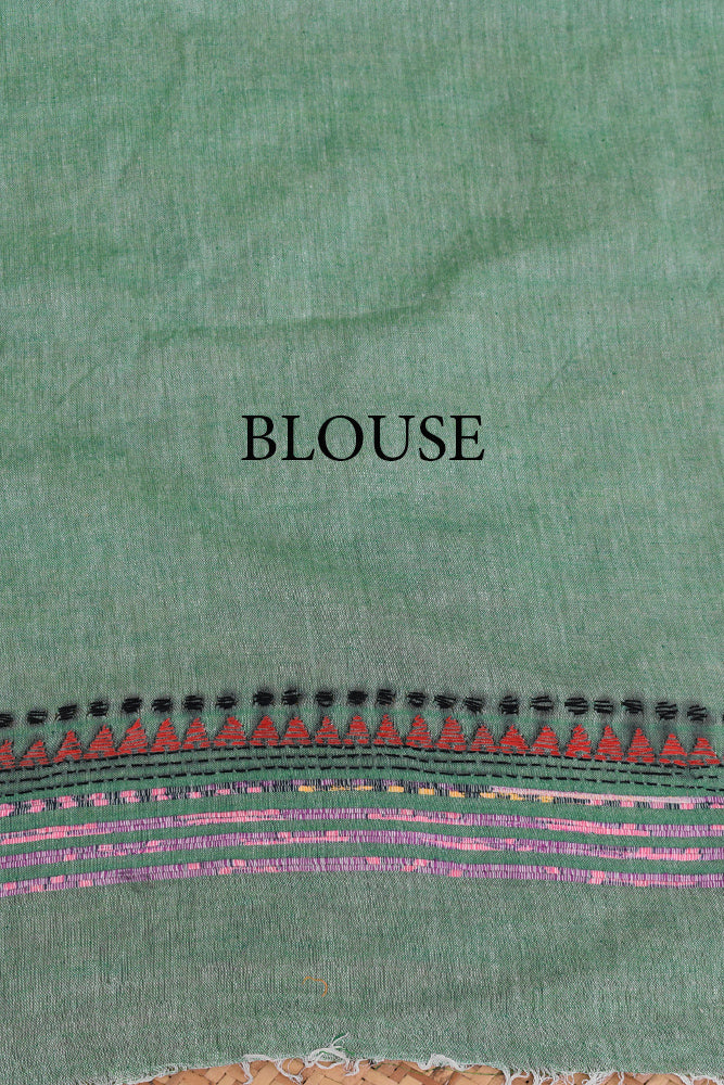 Elegant Handwoven Khesh Cotton Saree with Hand Kantha work