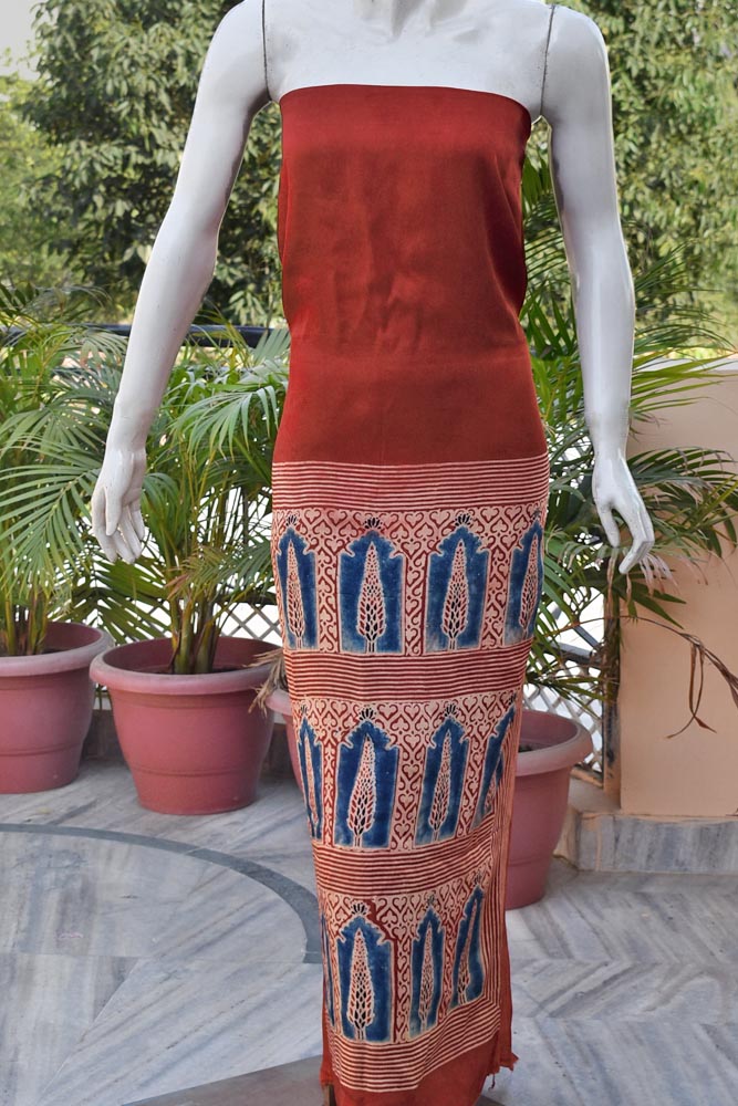 Elegant Ajrakh Modal Kurta and Dupatta Set with placement design & tassels