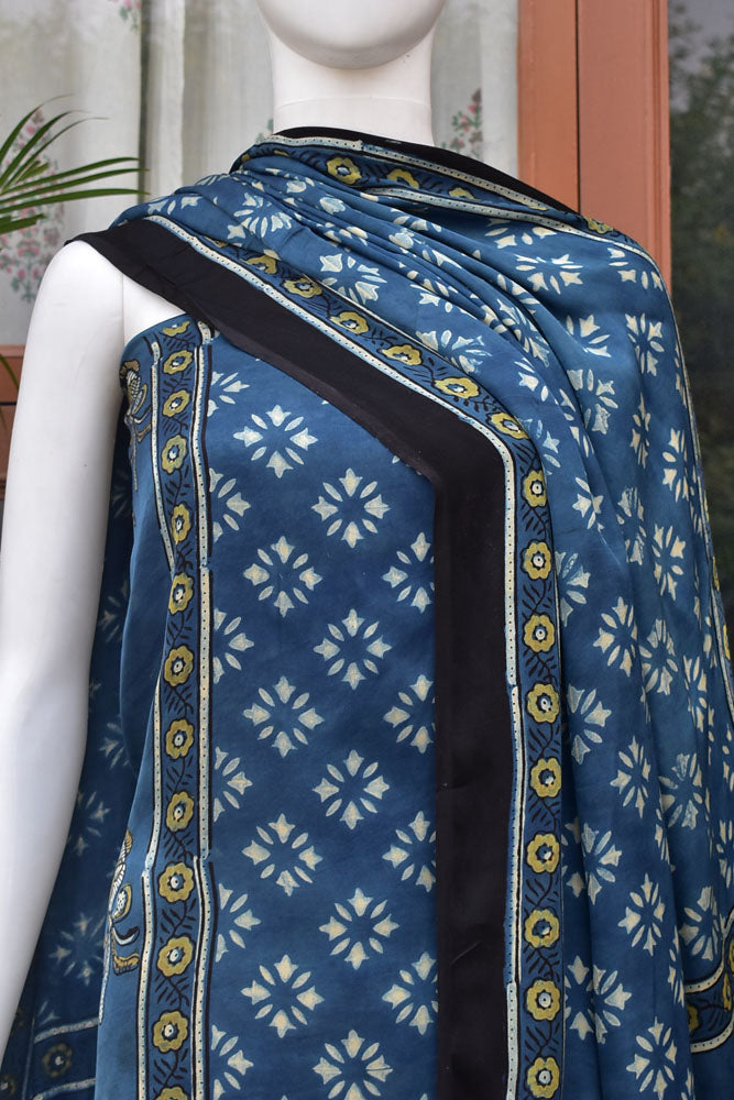 Designer Ajrakh Modal Kurta and Dupatta Set with Neck yoke and panel design