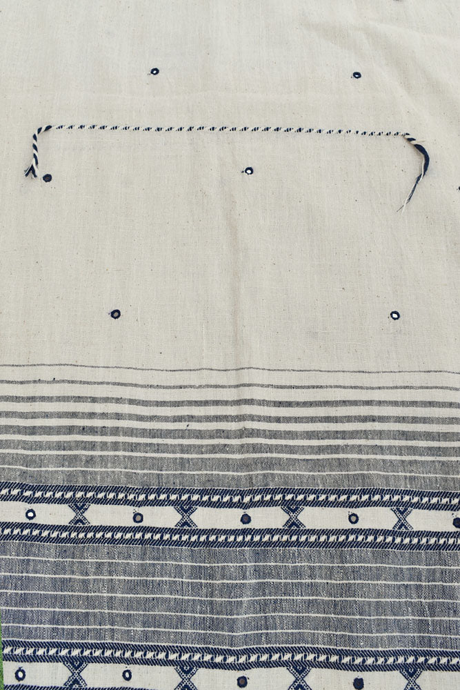 Elegant Handwoven Organic Kala Cotton Bhujodi Dupatta with Mirror , Miri Work and Tassels