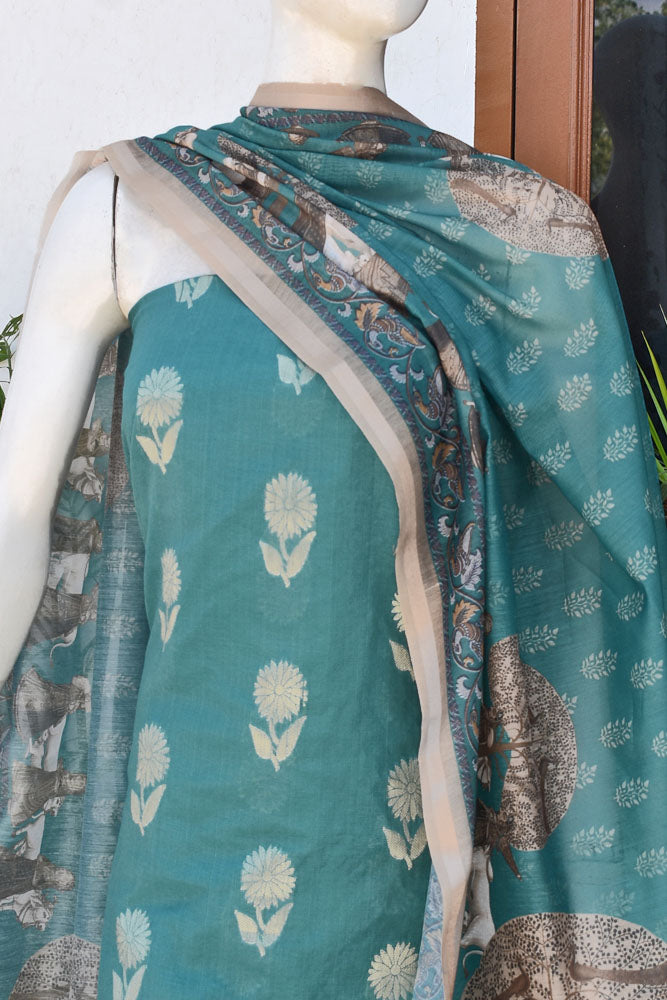 Beautiful Silk cotton Suit with Miniature Art Digital print dupatta