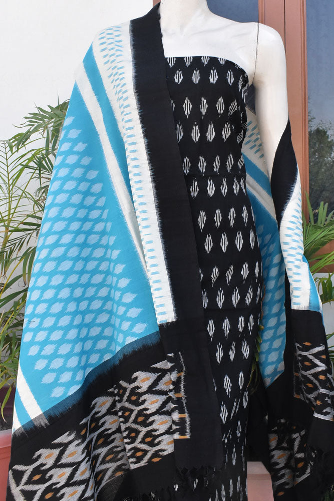 Handwoven Double Ikkat Cotton dupatta with Woven Ikkat Cotton Kurta & Cotton bottom fabric