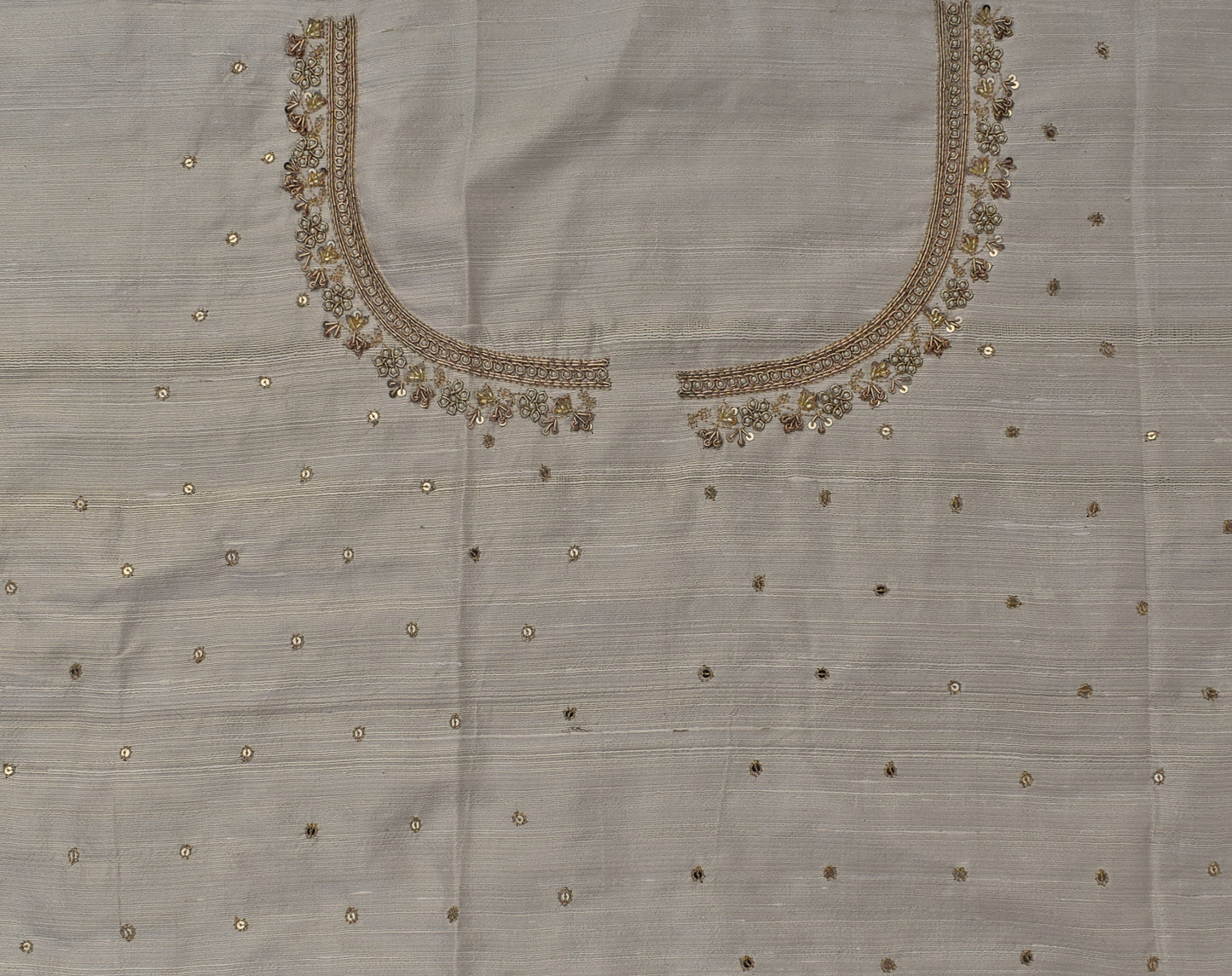 Intricate & Detailed Hand Zardozi, Dabka, Aari , Pearl & Sequin work Blouse Fabric on Pure Raw Silk Fabric