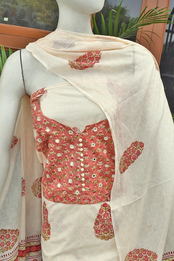 Beautiful Cotton Unstitched Suit Fabric with Embroidery, sequin & mirror work & Mul cotton dupatta