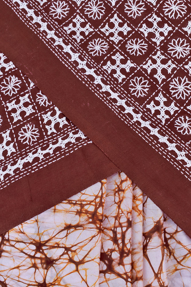 Hand Embroidered Sindhi Stitch work & Wax Batik Bangalore Pure Silk saree