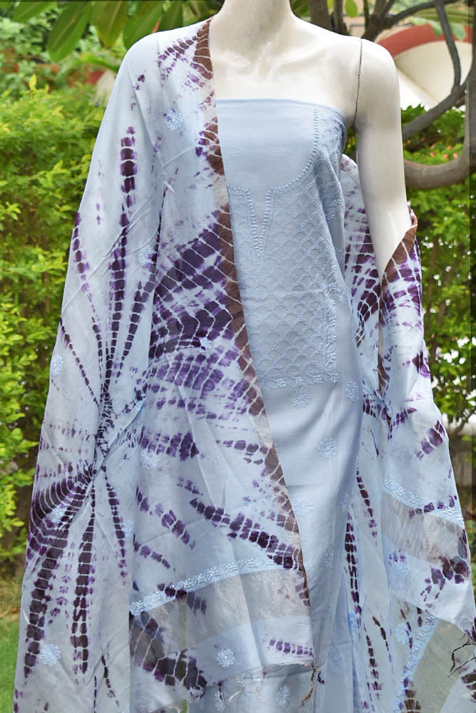 Elegant Chanderi Kurta & Tie & Dye Dupatta Set with Hand Chikankari Embroidery