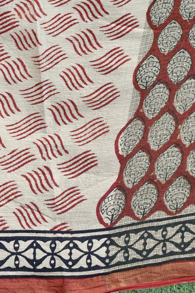 Beautiful Hand Block Printed Kota cotton Saree with zari border