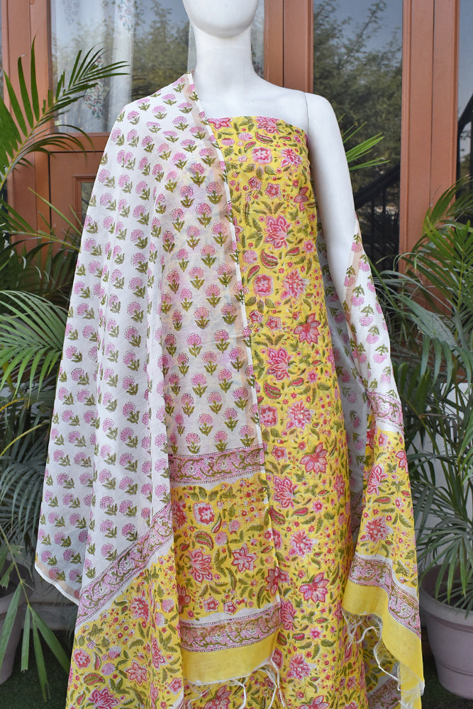 Beautiful Hand Block Printed Chanderi unstitched suit fabric