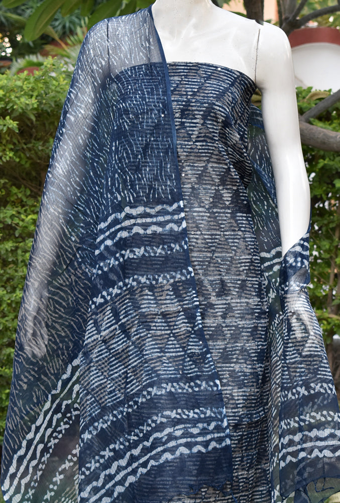 Beautiful Kashish & Indigo Hand Block Printed Kota cotton suit with foil mirror work
