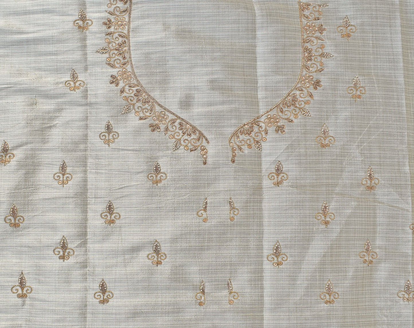 Intricate & Detailed Hand Zardozi, DaBka, Aari , Pearl & Sequin work Blouse Fabric on Art Silk Fabric