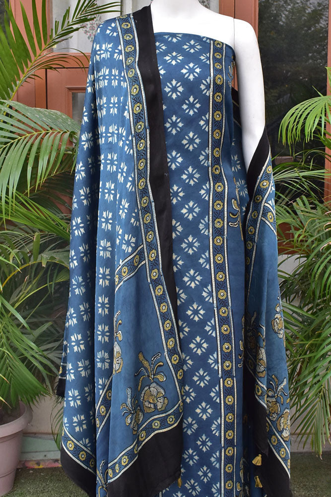Designer Ajrakh Modal Kurta and Dupatta Set with Neck yoke and panel design
