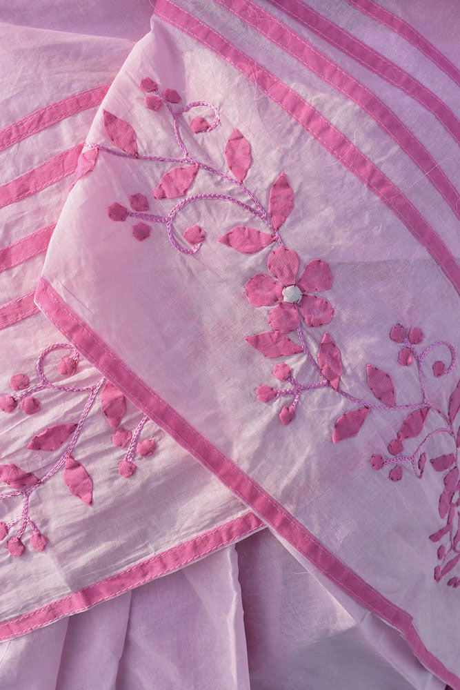 Elegant Soft Organdy saree with Hand Applique Phool Patti Work