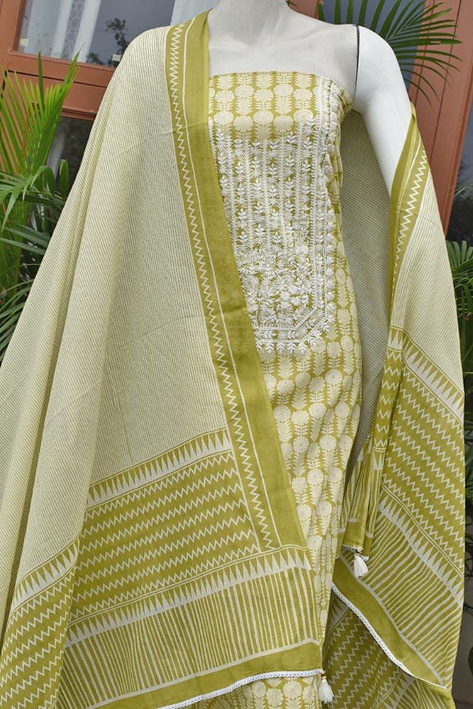 Beautiful soft Cotton Unstitched Suit Fabric with Embroidery & Soft Mul cotton dupatta