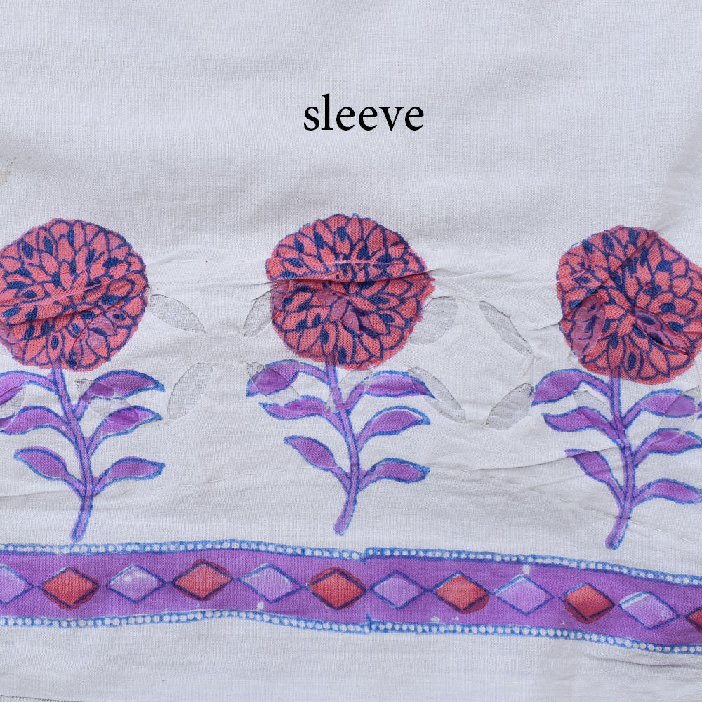 Hand Block Printed Cotton Suit with Hand applique work & chiffon dupatta