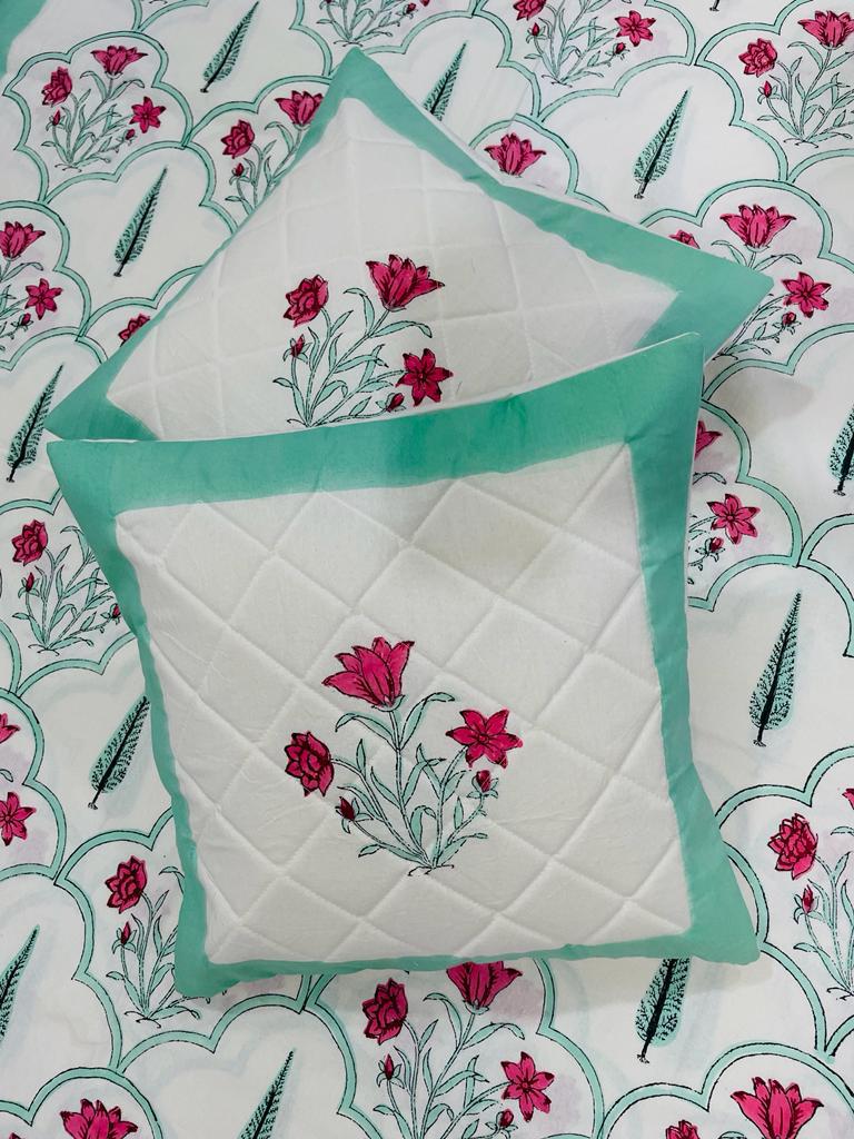 Hand Block Printed Cotton Cushion Cover (16 by 16 - Set of 5 cushion covers )