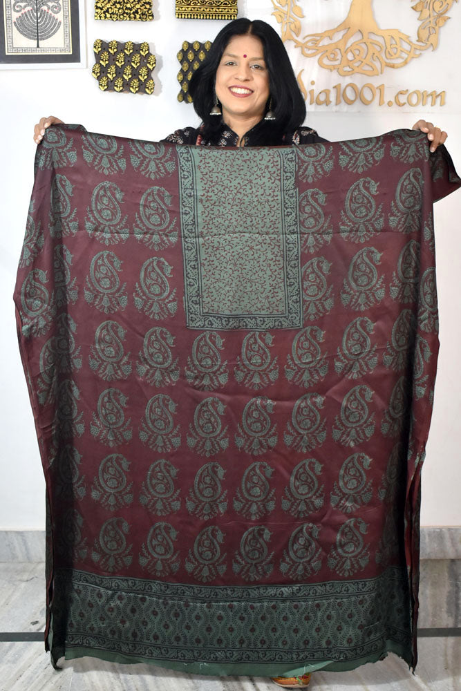 Designer Modal Silk Bagh Hand Block Print Kurta Fabric - 2.5 mtrs cut