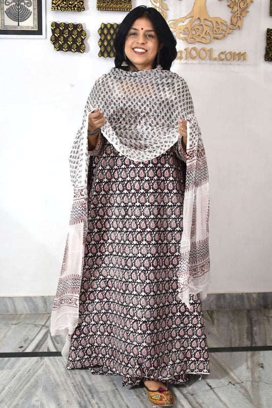 Classic Bagh Block Printed unstitched suit fabric with chiffon dupatta
