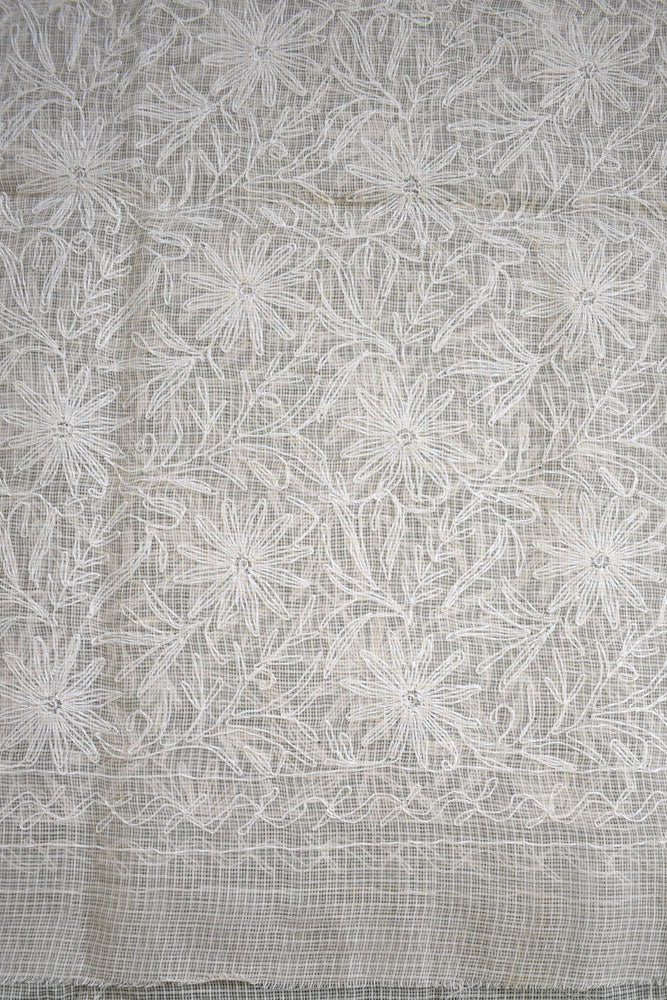 Hand Embroidered Chikankari Tepchi work Kota Doria fabric - (2.8 mtrs )