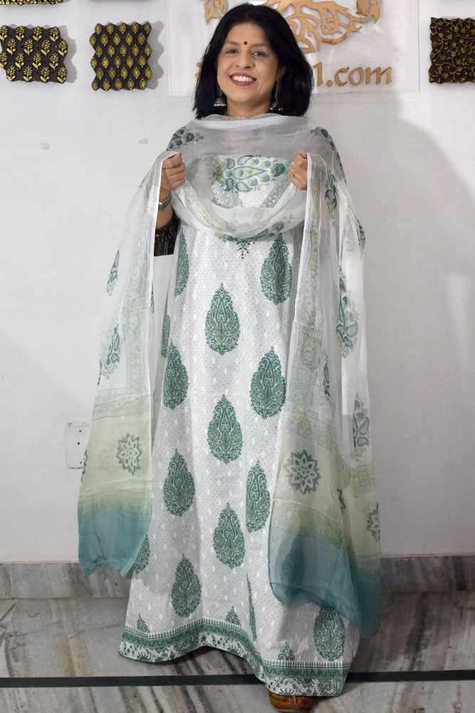 Designer Cotton Unstitched Suit Fabric with Embroidery & Chiffon dupatta