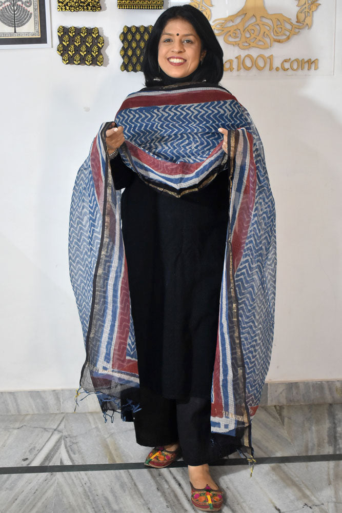 Hand Block Printed Kota Doria Cotton Dupatta