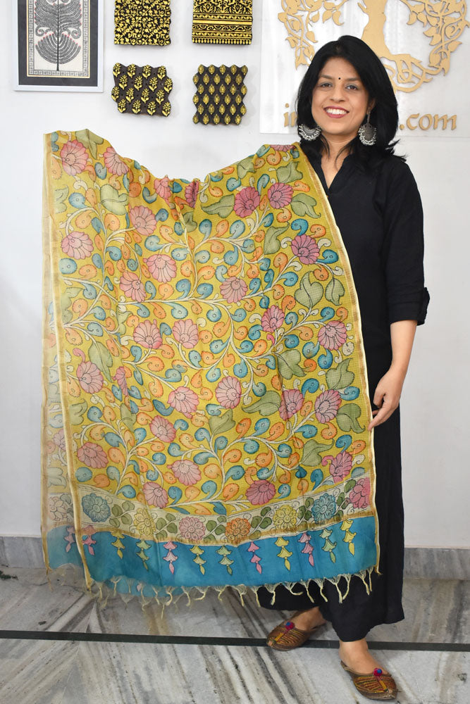 Beautiful Kota Cotton Hand Painted Kalamkari Dupatta