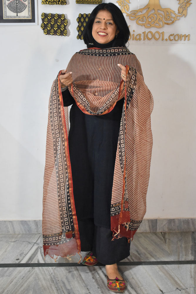 Hand Block Printed Kota Doria Cotton Dupatta