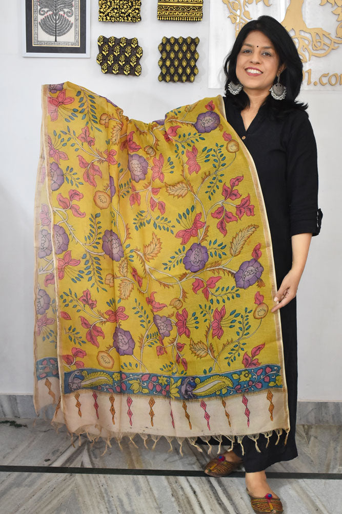 Beautiful Kota Cotton Hand Painted Kalamkari Dupatta