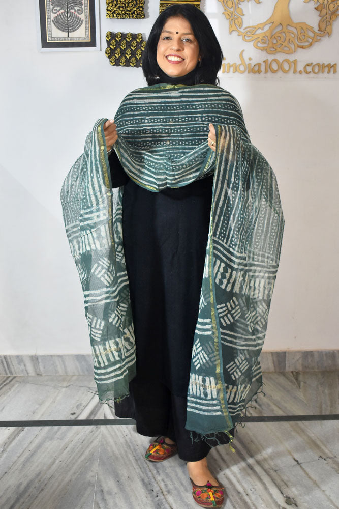 Hand Block Printed Kota Doria Cotton Dupatta