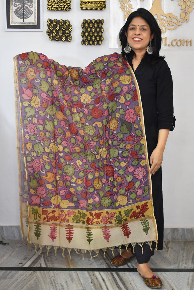 Beautiful Kota Cotton Hand Painted Kalamkari Dupatta
