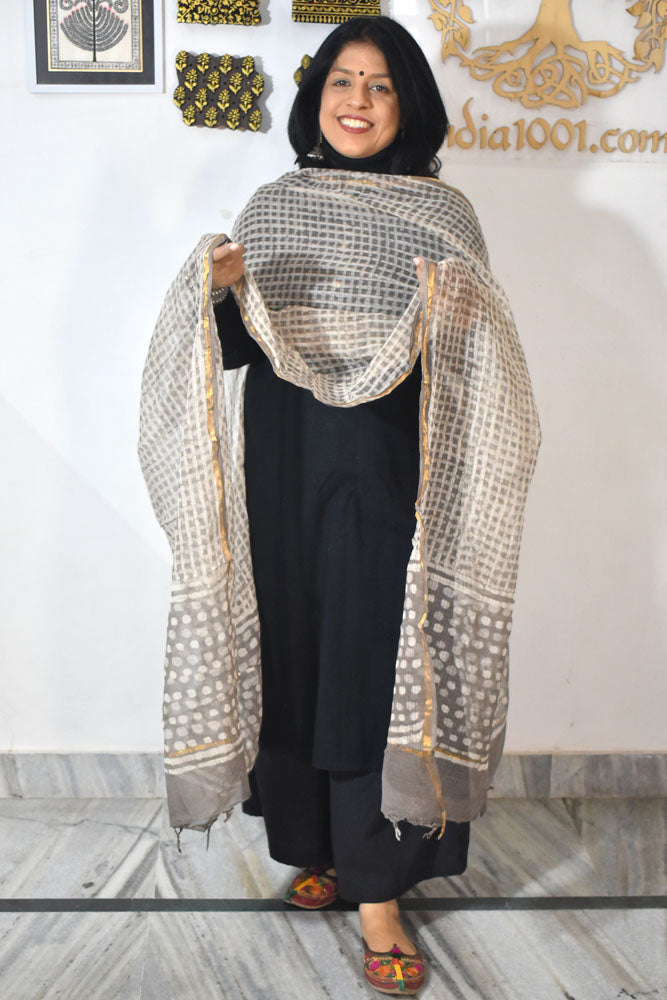 Hand Block Printed Kota Doria Cotton Dupatta