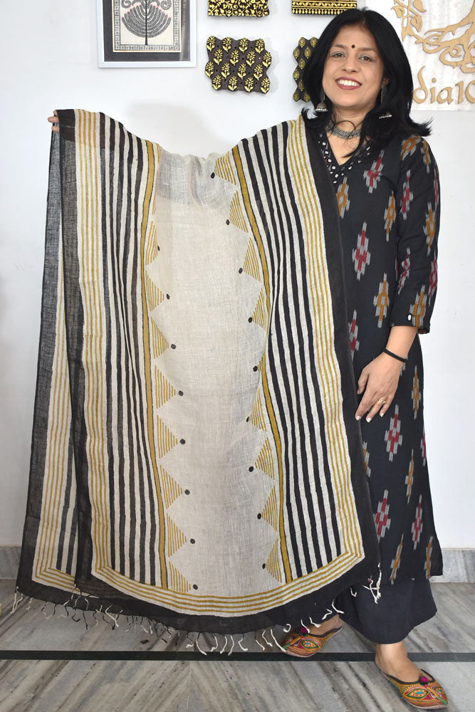 Elegant Hand Block Printed Pure Linen dupatta