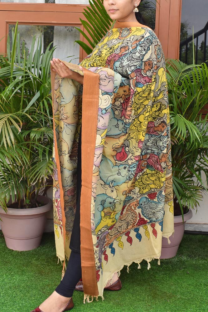 Beautiful Bangalore Cotton Silk Pen Kalamkari Dupatta