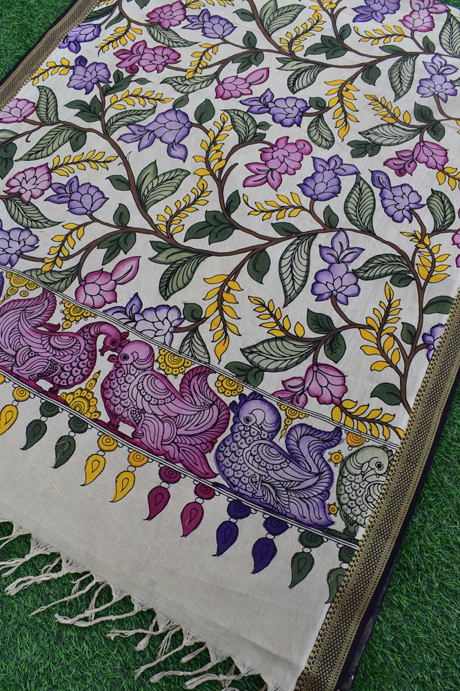 Beautiful Mangalgiri Cotton Pen Kalamkari Dupatta
