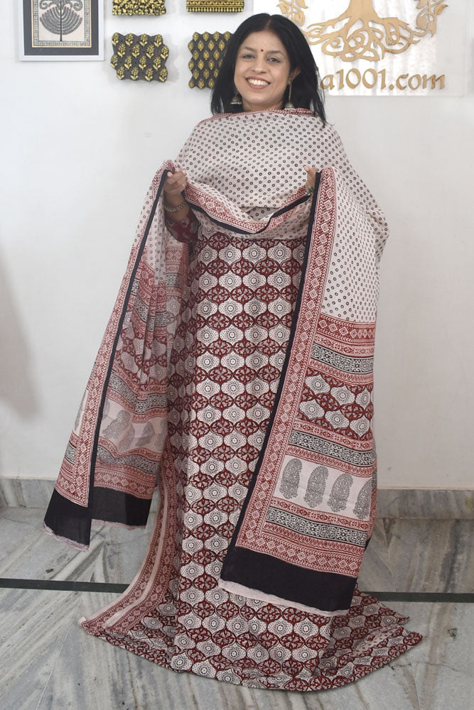 Bagh Hand Block Printed unstitched 3 pc Cotton suit fabric with block print from MP