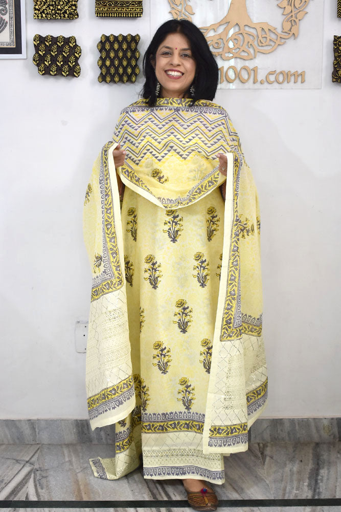 Designer Cotton suits with Hand block print & Gota & Lace Detailing